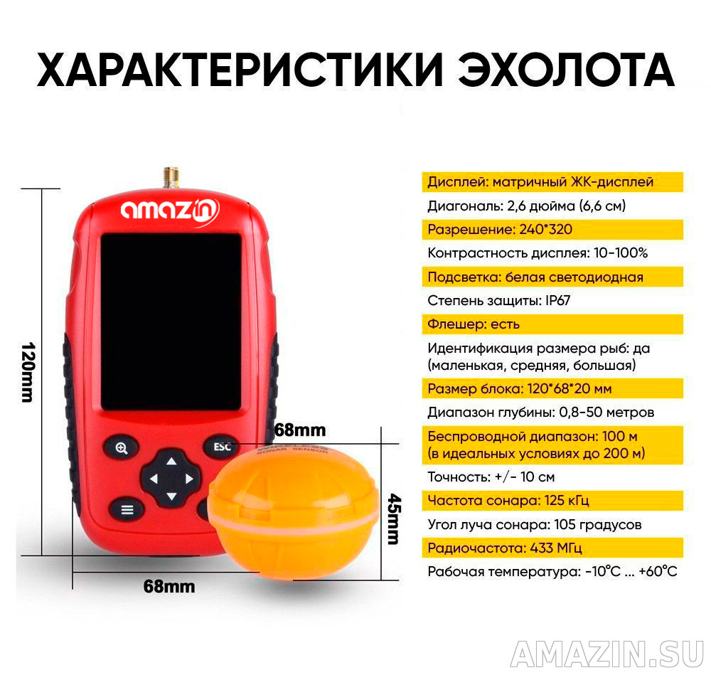 Беспроводной эхолот для рыбалки Amazin XF88W - Купить в AMAZIN.SU